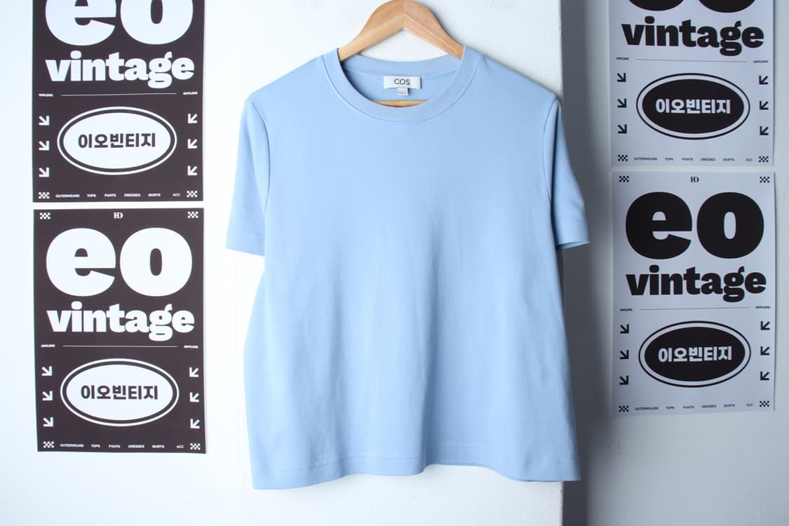 W(XL-2XL) 코스 반팔 티셔츠 빅사이즈 연블루 무지-H33072 상품이미지2