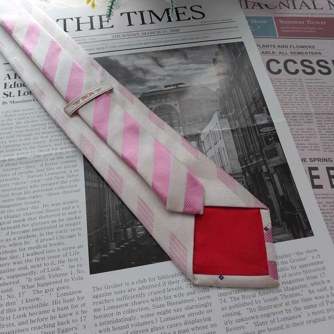 MCM 실크 핑크 스트라이프 넥타이 9.2cm A~B등급 K971
 상품이미지4