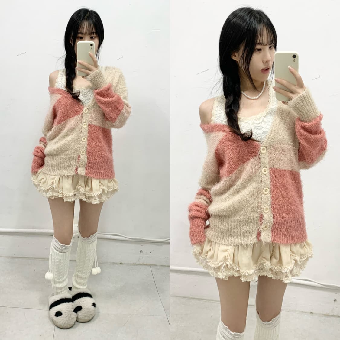 [AVAN LILY] 폭닥 로걀 핑크 아이보리 가디건 상품이미지1