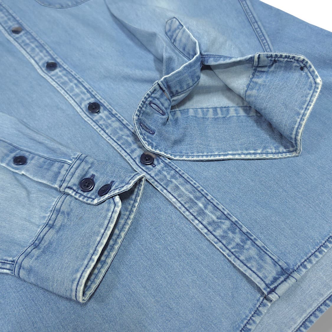 [100] 라코스테  중청 워싱 플립포켓 슬림핏 데님 긴팔셔츠 상품이미지6