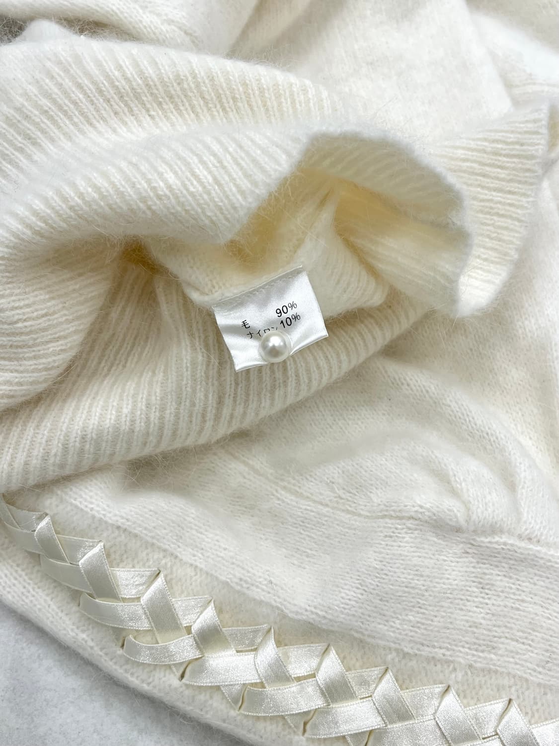 🐑울 90 아이보리 리본 헤어리 고급 니트, 가단 51 상품이미지5