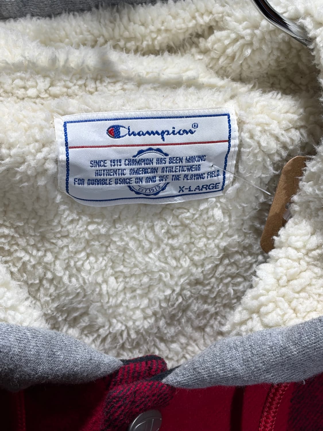 XL 챔피온 빅스펠링 타탄체크 쉐르파 후디 레이어링 자켓 상품이미지6