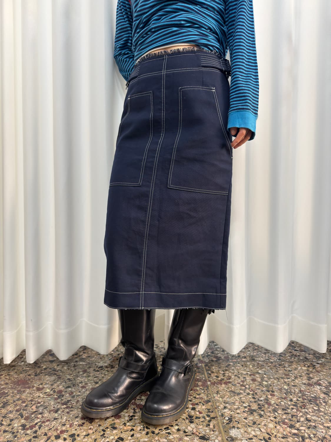 dressterior navy stitch belt midi skirt 상품이미지4