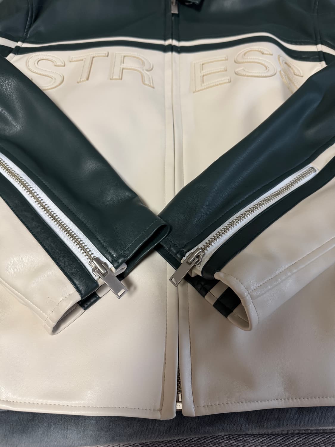 민타임 모터사이클 레더 자켓 그린 상품이미지5