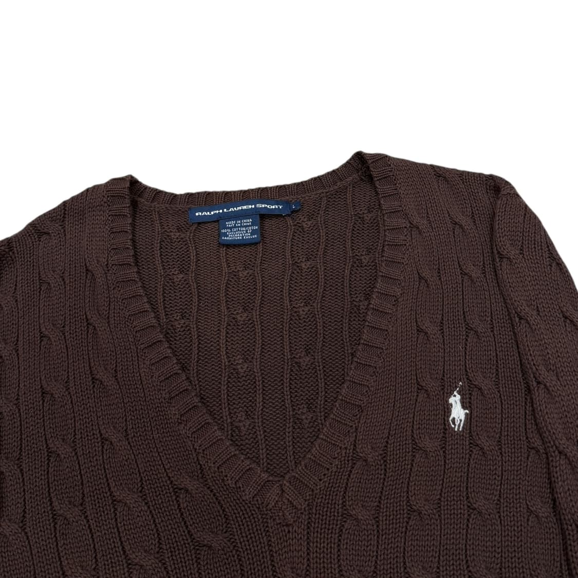 폴로 랄프로렌 브라운 꽈배기 케이블 브이넥 니트 L 상품이미지2