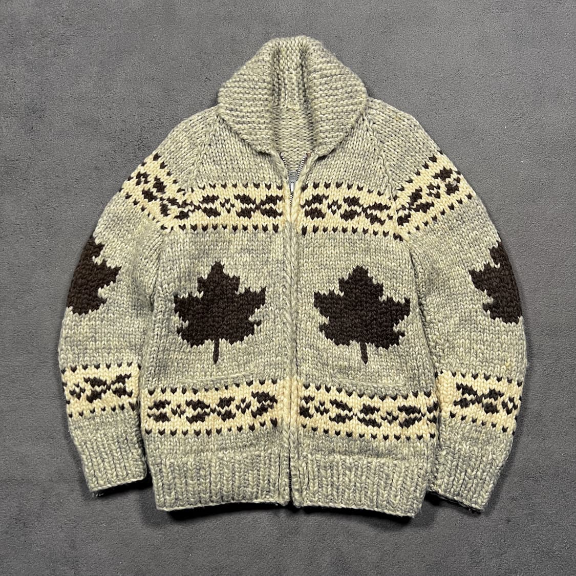 CANADA 단풍 노르딕 헤비울 니트 집업 코위찬 상품이미지1