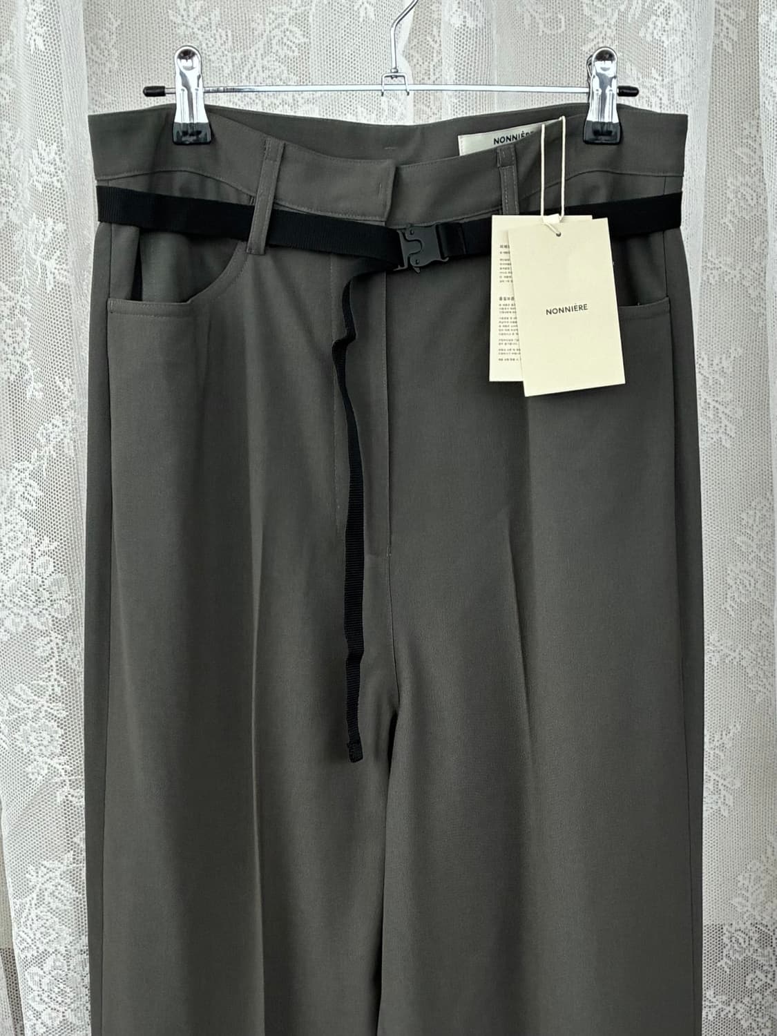 S) 새상품 노니에르 벨티드 와이드 슬랙스 카키 상품이미지3