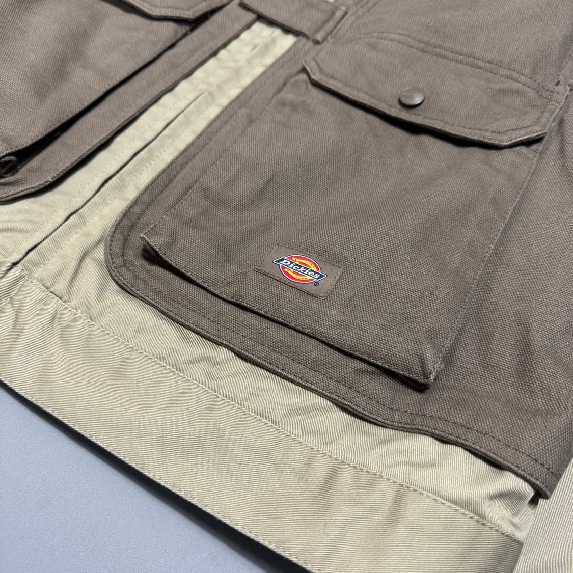 디키즈 베이지 트윌 코튼 캔버스 베스트 패치 워크 아이젠하워 워크 자켓 상품이미지5