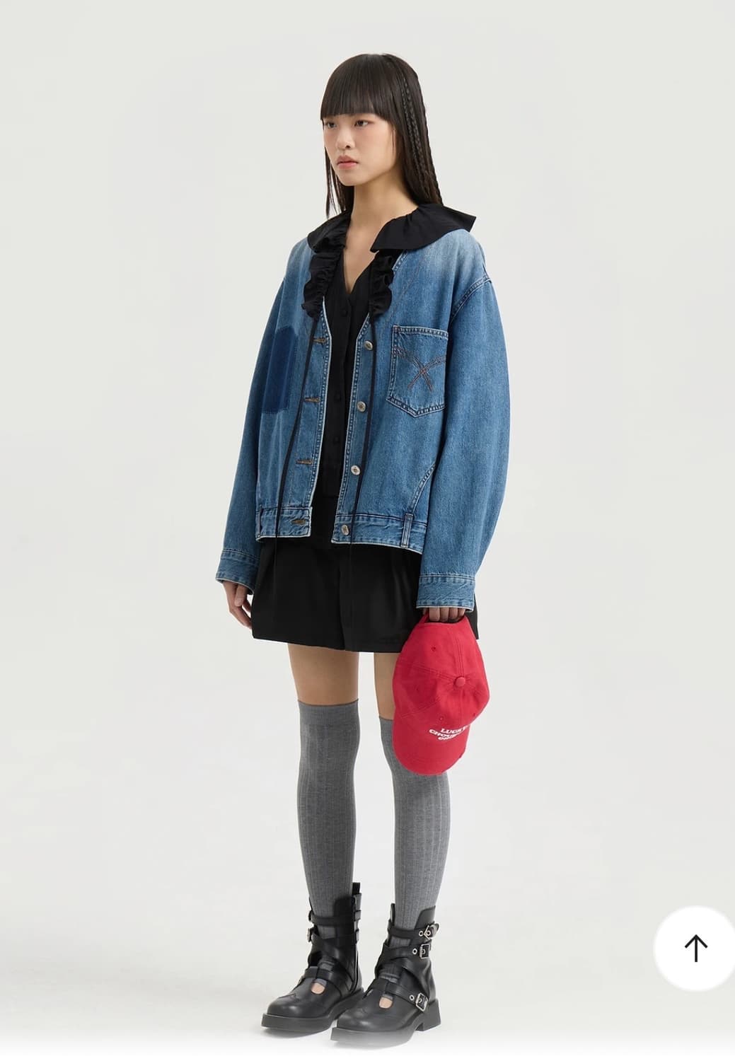 (새상품) 럭키슈에뜨 V넥 오버사이즈 데님 자켓 38 상품이미지2