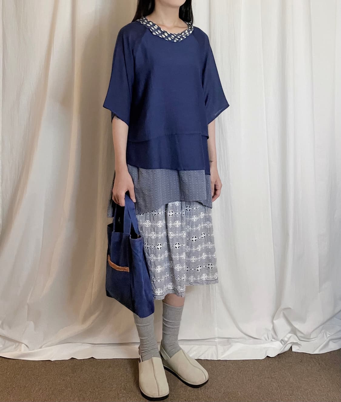 Layered Scarf Point Tshirt - Indigo Blue 상품이미지3