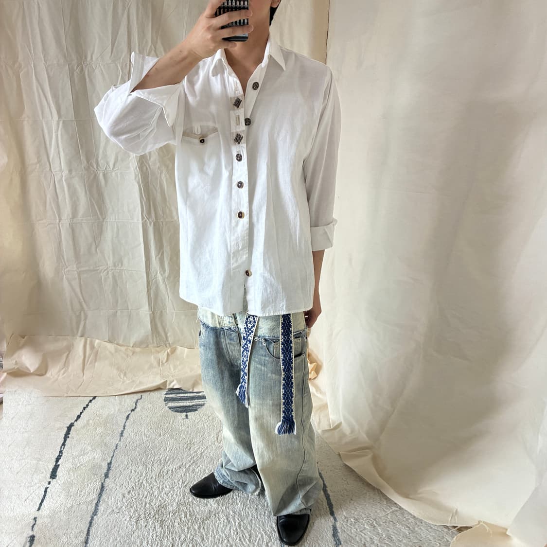 Embroidered Patchwork Linen shirt 상품이미지2