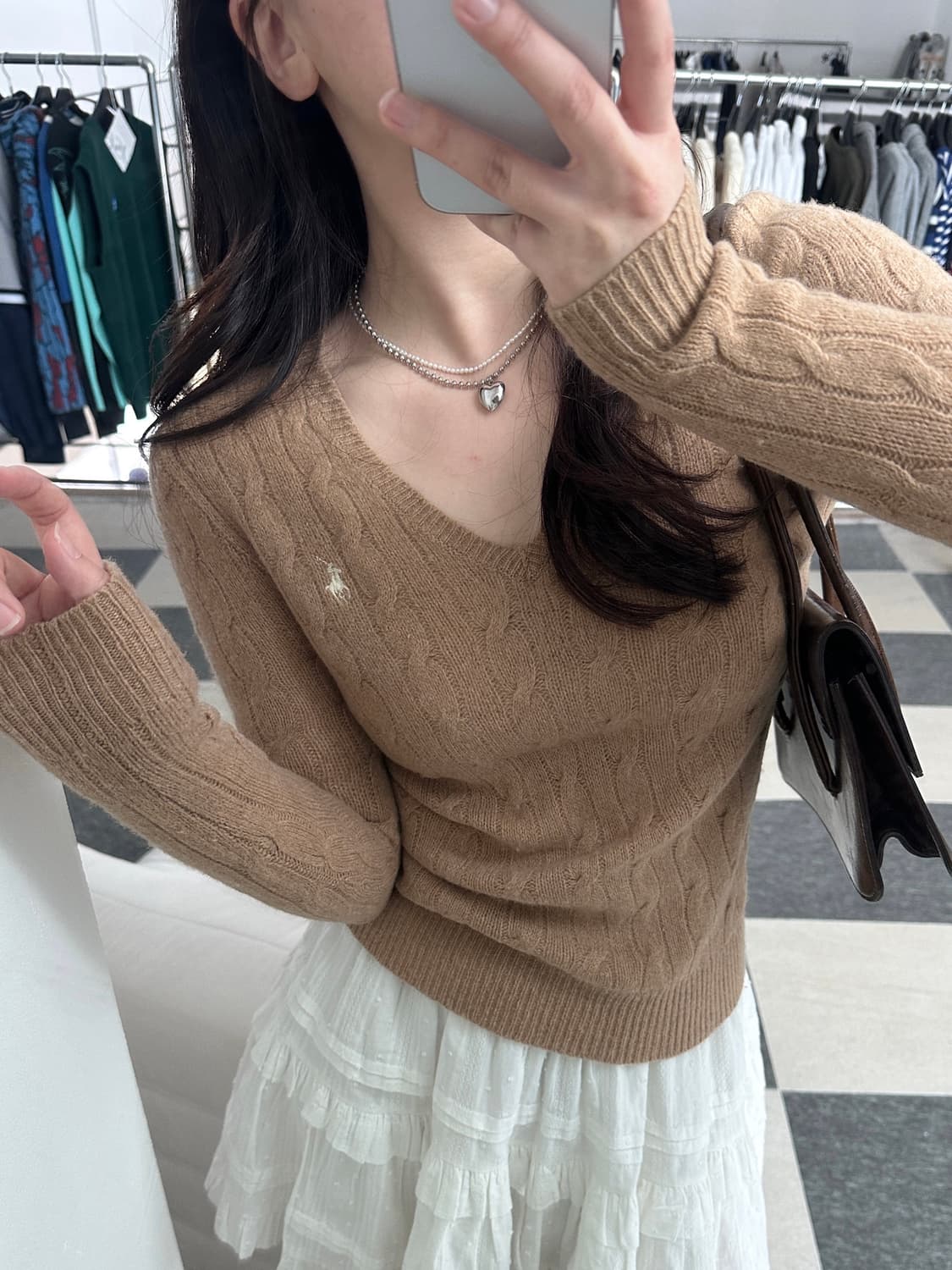 폴로 랄프로렌 울 캐시미어 카멜 V넥 케이블 니트  상품이미지7