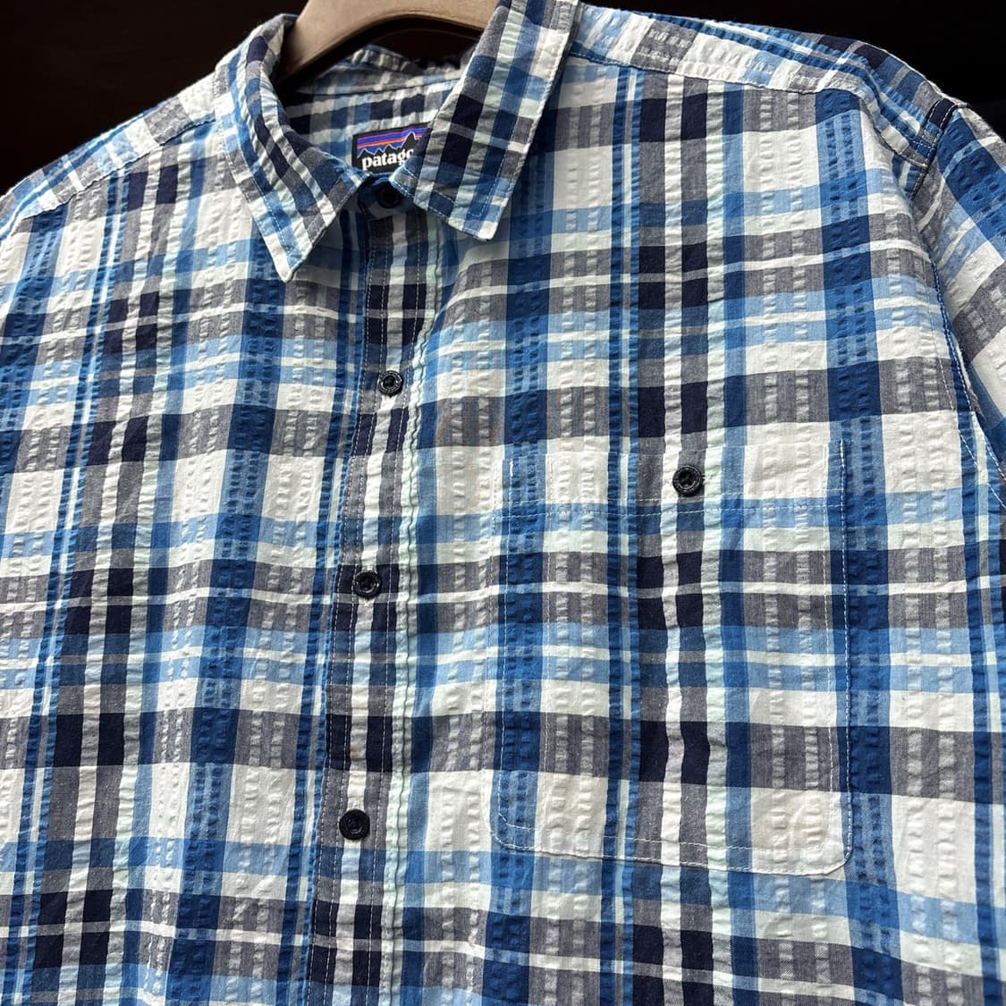 파타고니아 멀티 블루타탄 체크 시어서커 반팔셔츠 N1250 상품이미지5