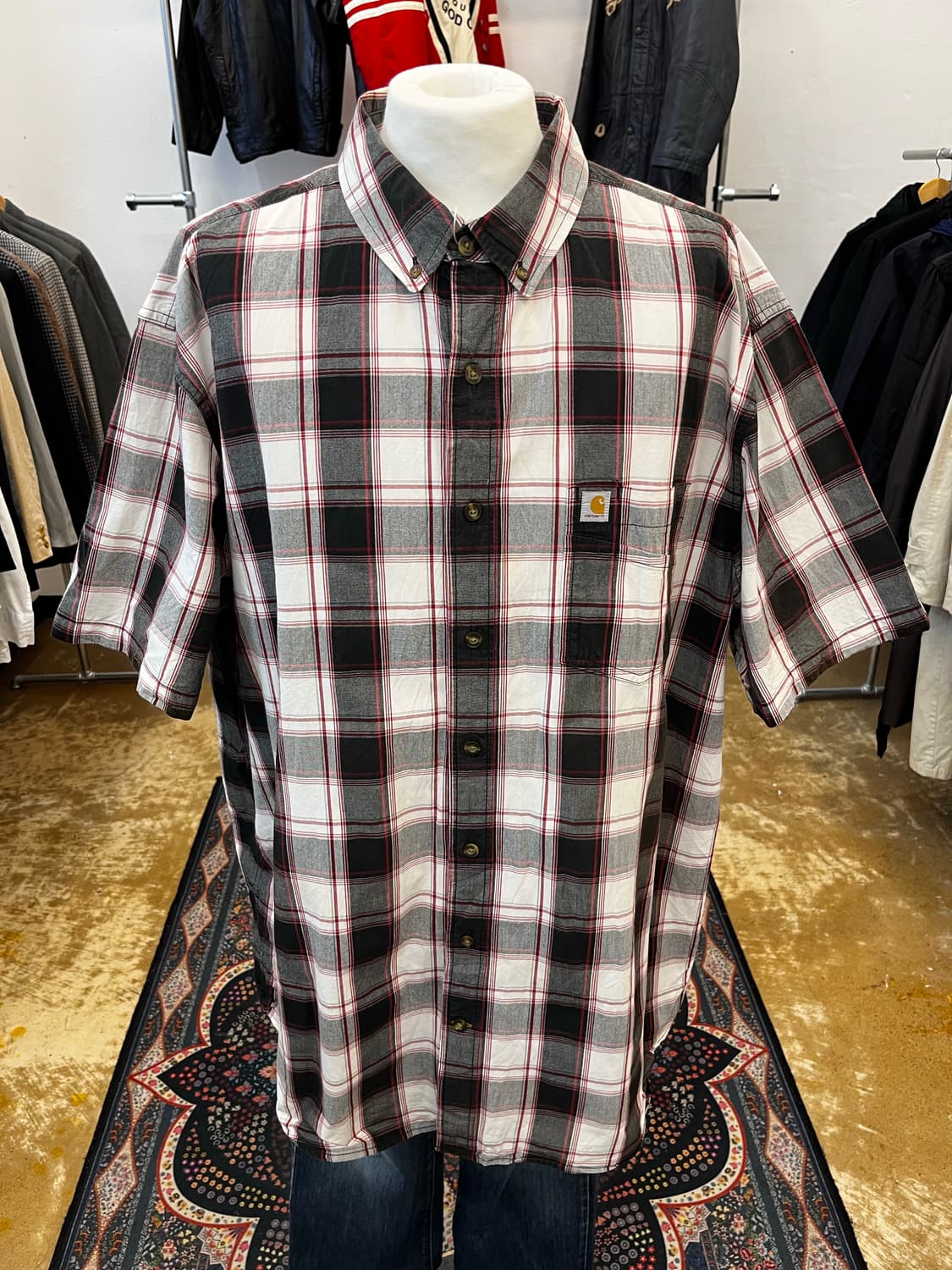 칼하트 코튼 체크 반팔 셔츠 블랙/레드 상품이미지2