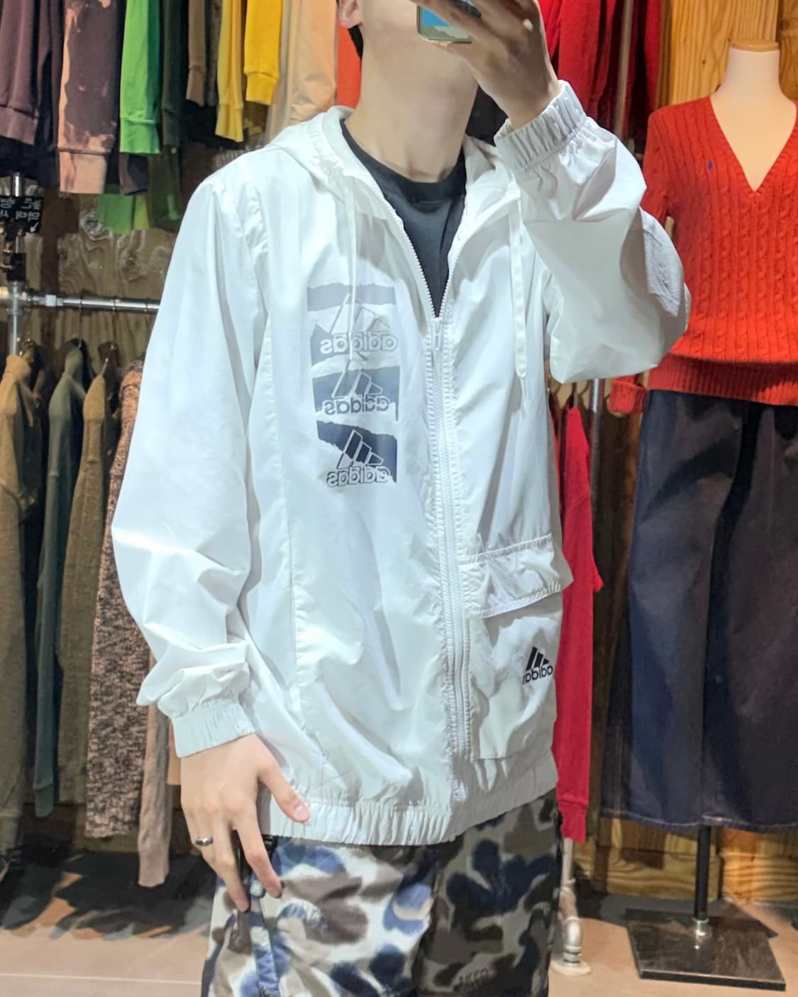 3XL 아디다스 삼선 페이딩 로고 화이트 후드 바람막이 상품이미지1