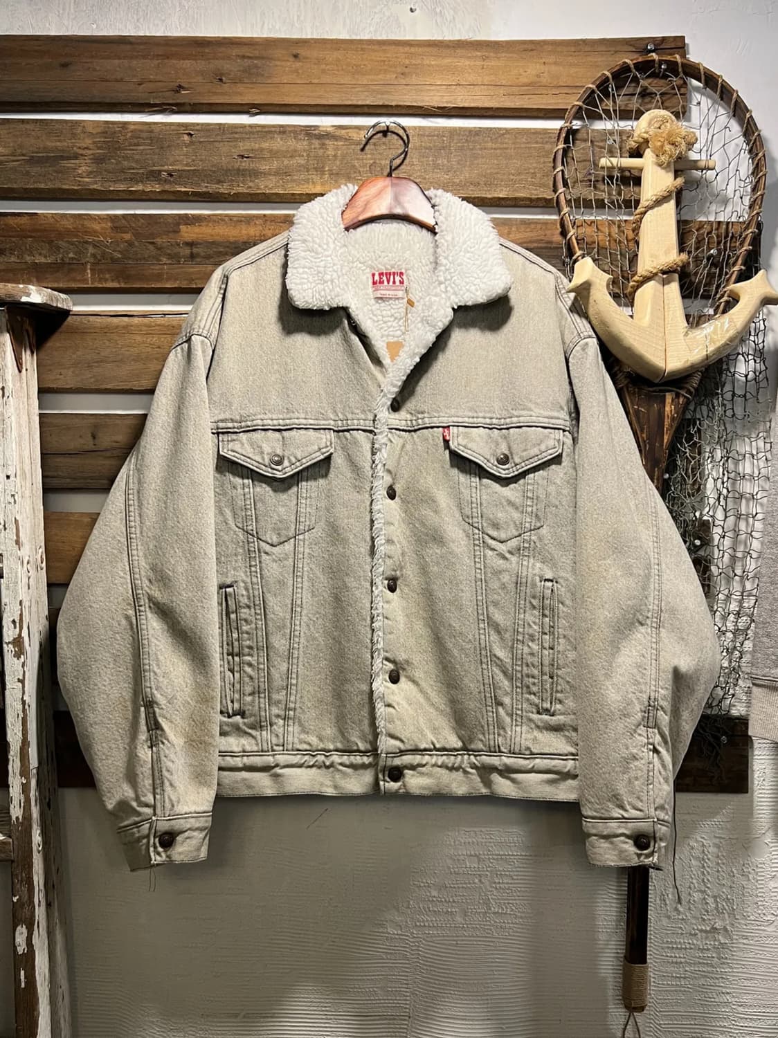 [L]90's 리바이스 USA Made 그레이 데님 트러커 쉐르파 자켓 상품이미지1