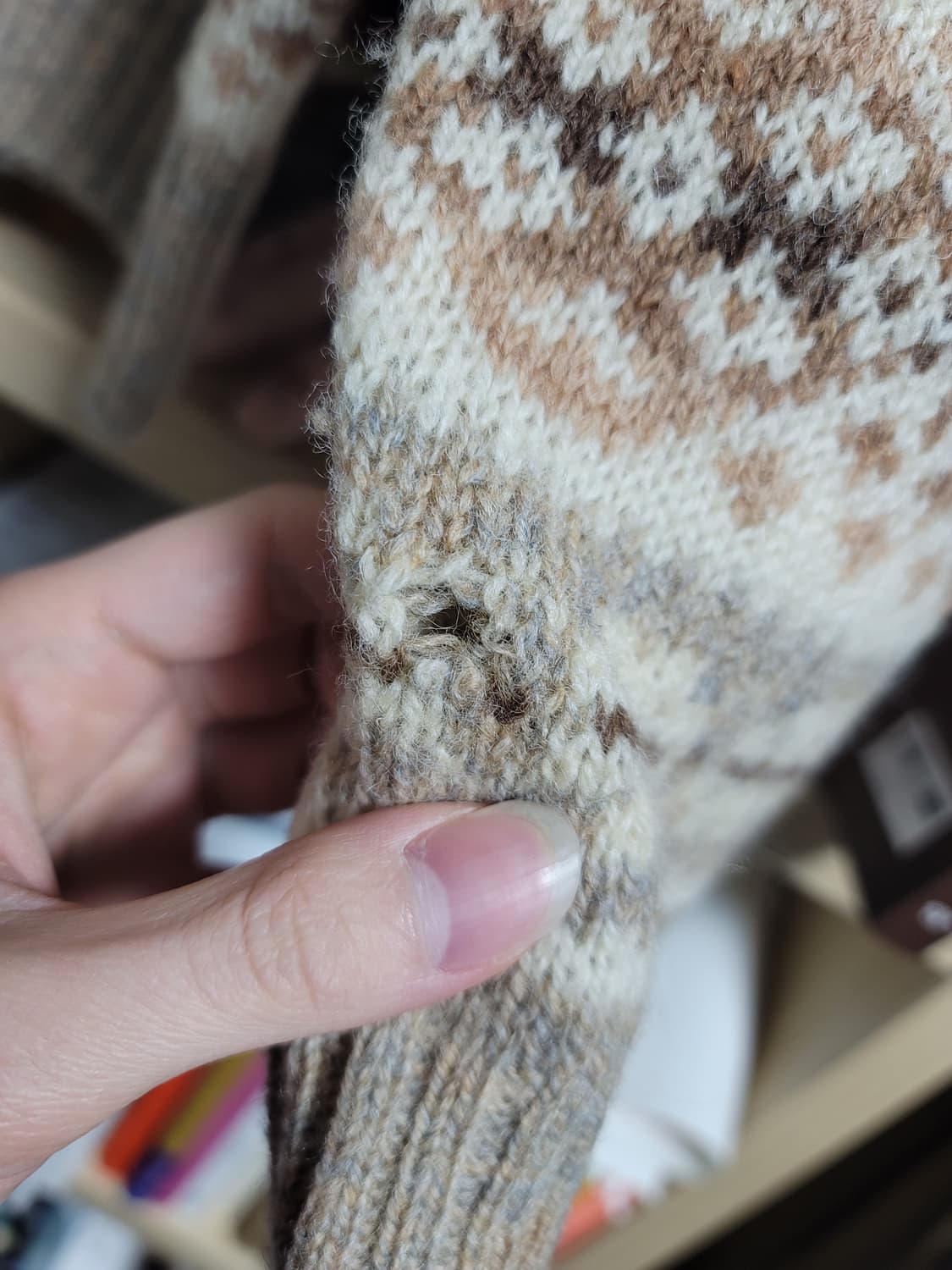 빈티지 스코틀랜드 페어아일 울 니트 베이지 브라운 라벤더 상품이미지6