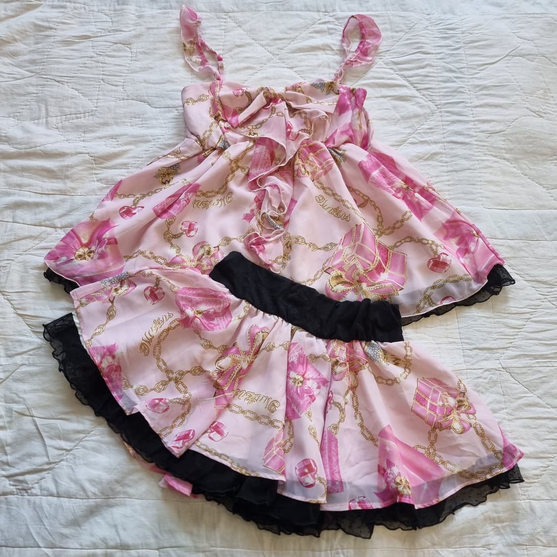 MARS 마즈 핑크 쥬얼리 박스 리본 튜닉 + 프릴 스커트 세트 상품이미지9