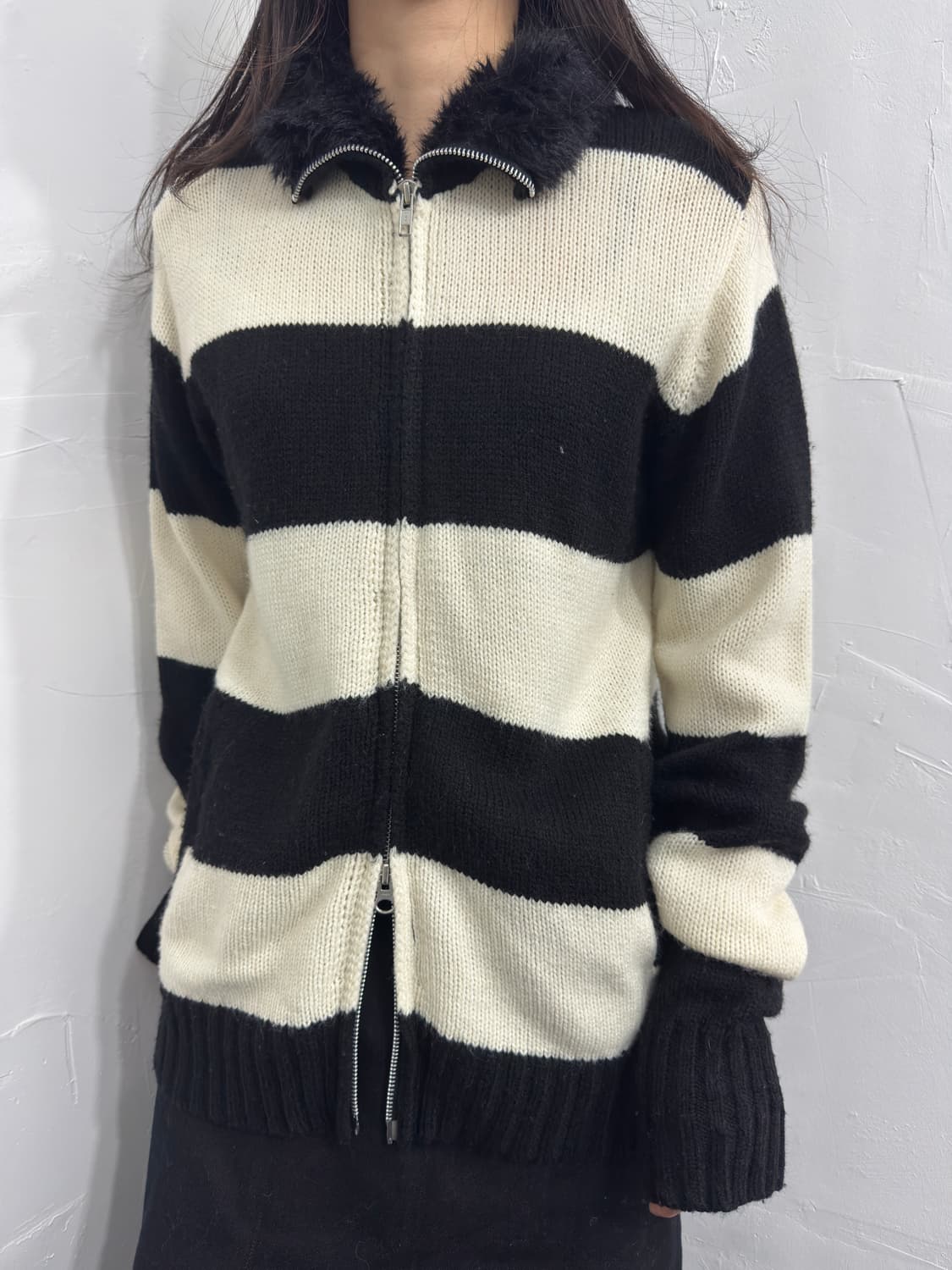 stripe knit twoway zipup 상품이미지2