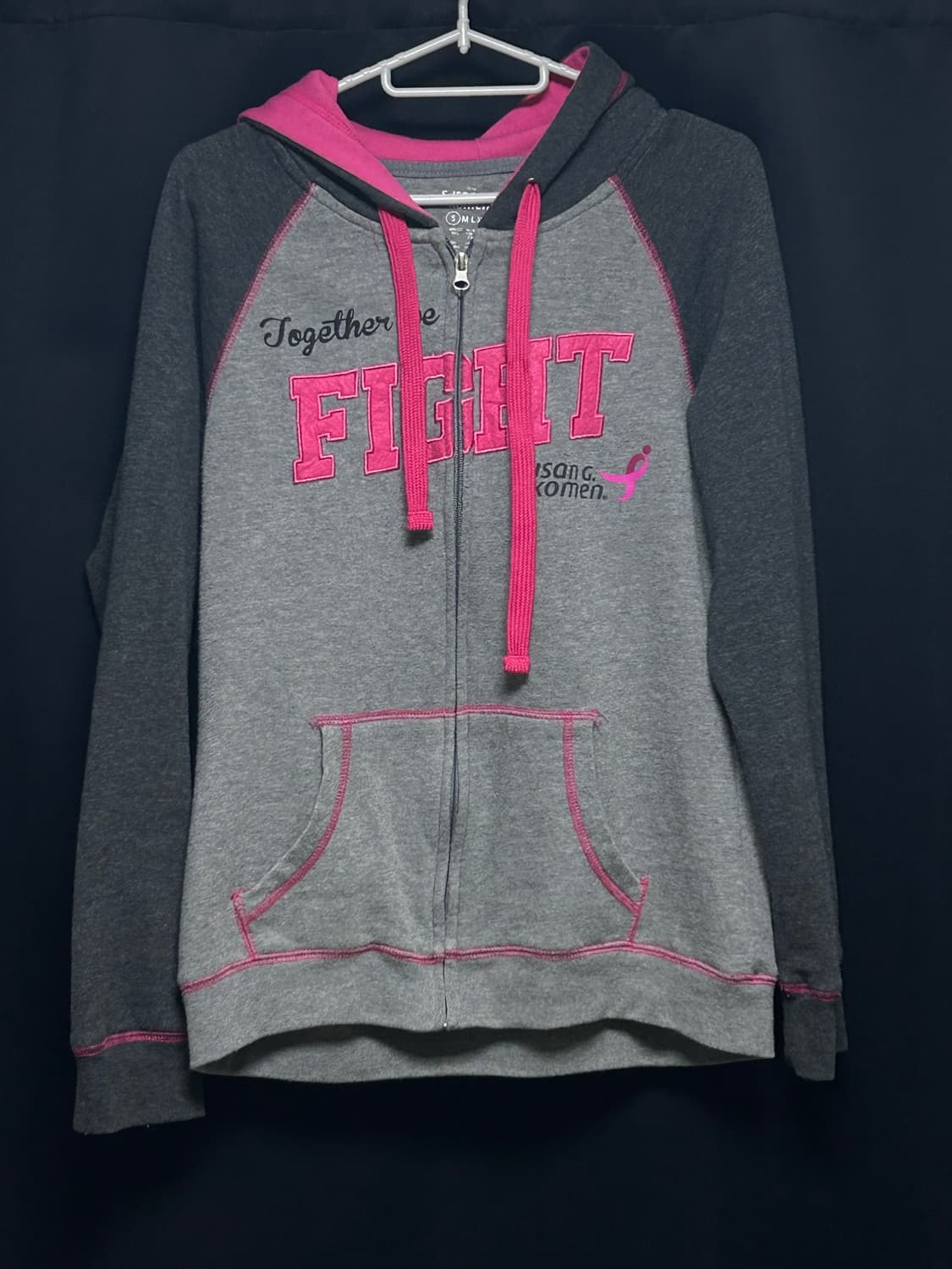 핑크 배색 레터링 포인트 빈티지 후드집업  상품이미지1