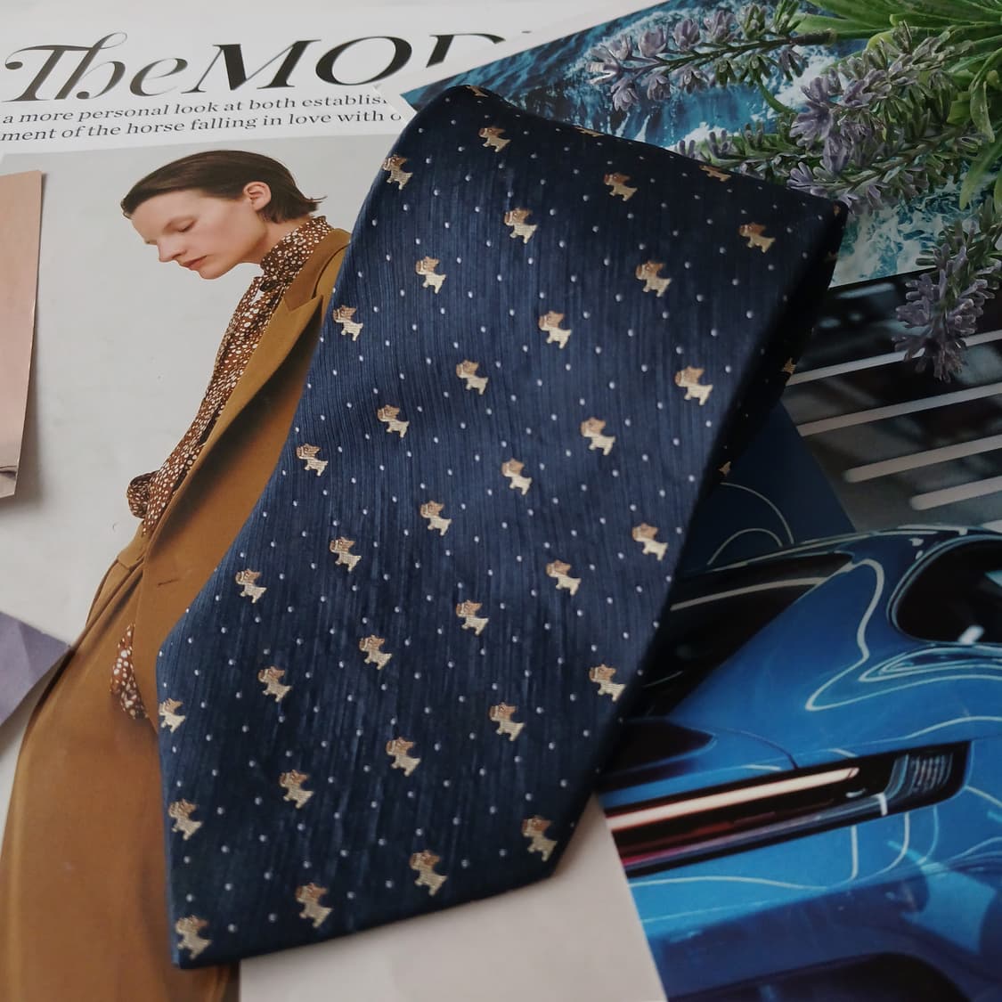 아쿠아스큐텀 실크 강아지 모티브 넥타이 9.2cm A등급 A19776 상품이미지4