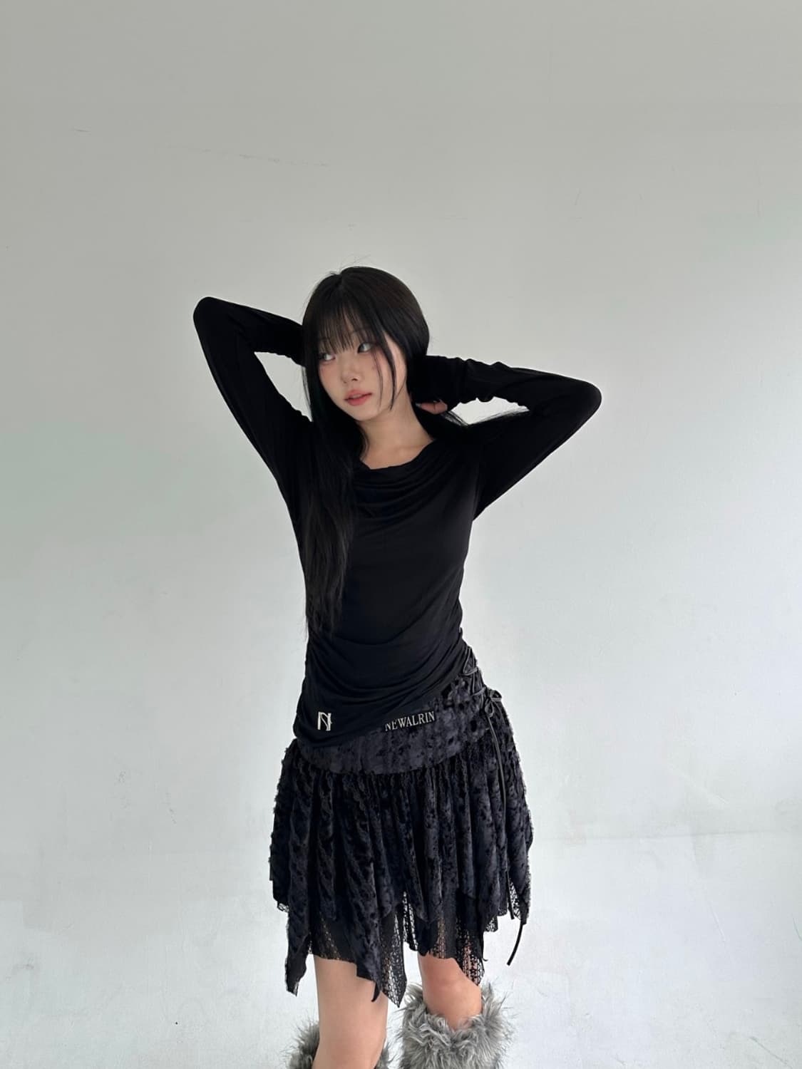 Meow Draping shrring Boat neck Top 상품이미지3