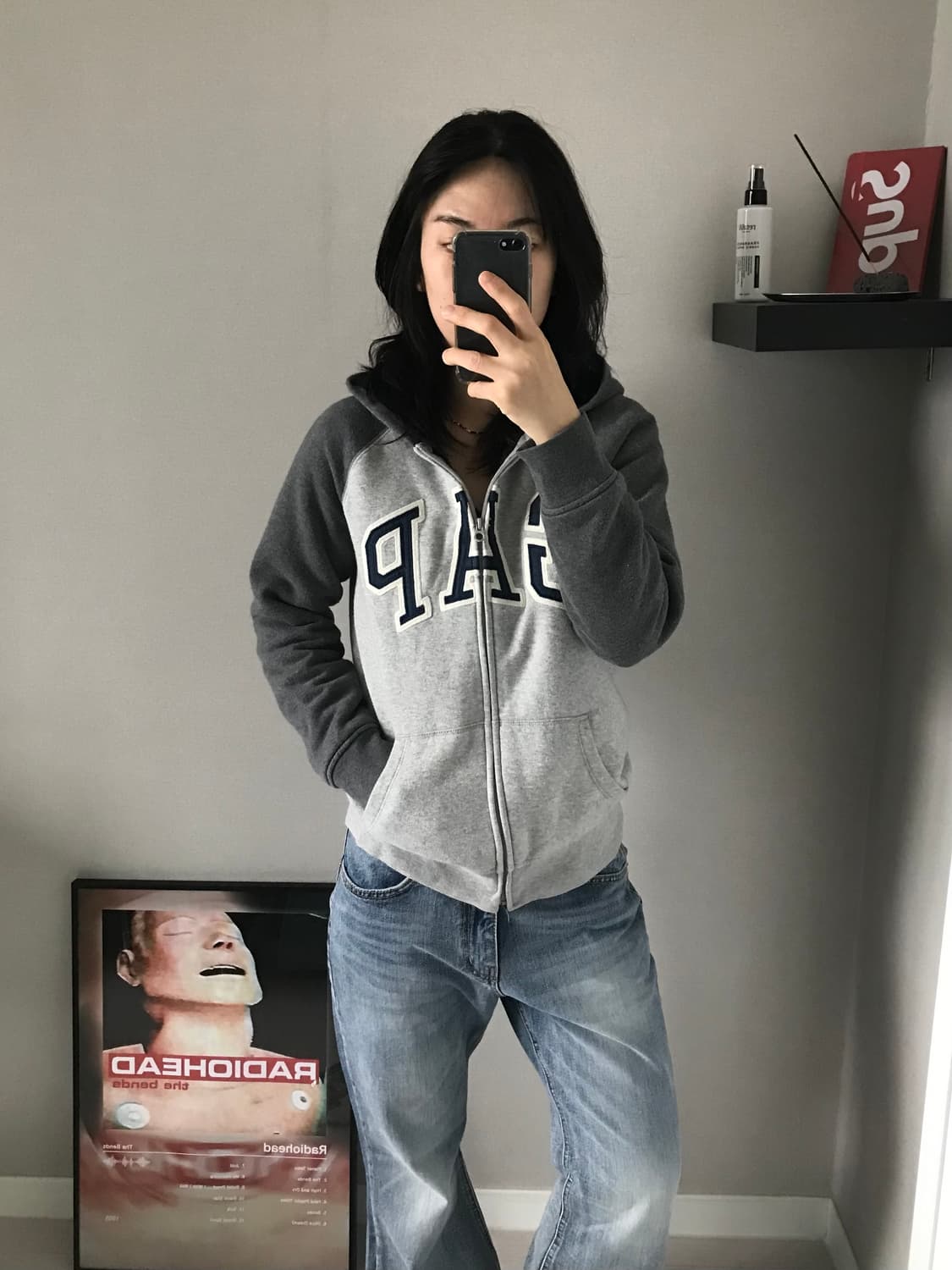 갭 중앙 빅 로고 기모 양털 나그랑 패턴 후드집업 상품이미지2