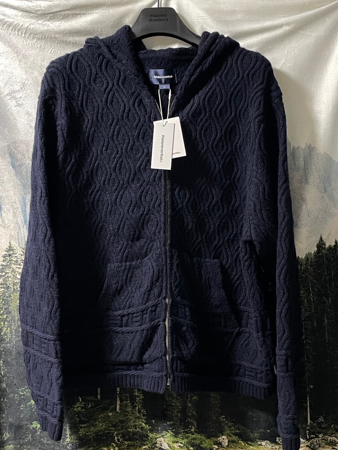 L 디스이즈네버댓 케이블 니트 후드집업 네이비 상품이미지1