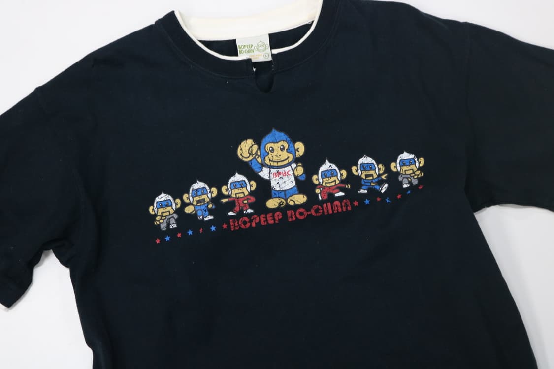 BOPEEP BO-CHAN 빈티지 레이어드 그래픽 몽키 티셔츠 네이비 상품이미지3
