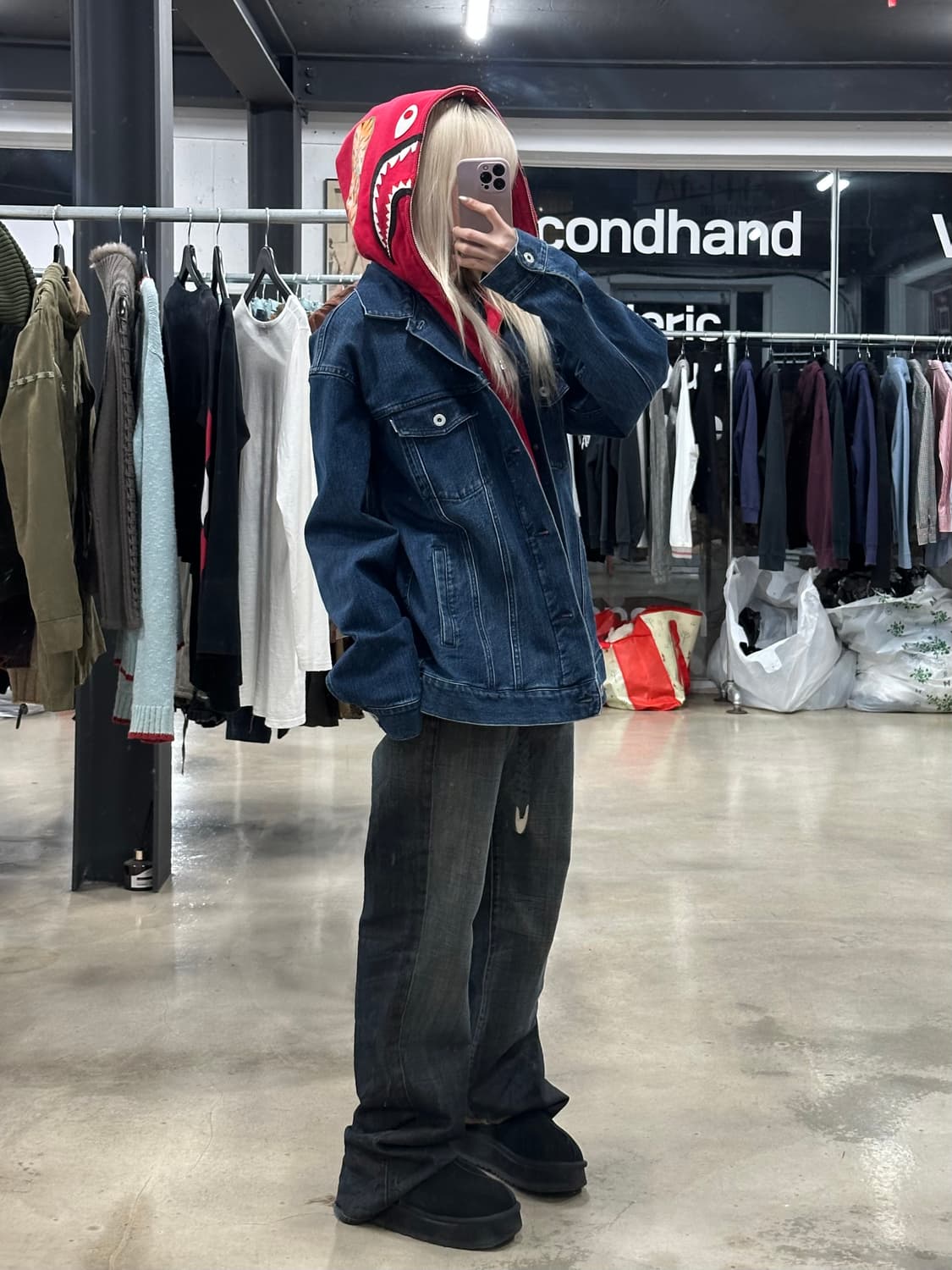 베이프 릴렉시드 샤크 데님 레이어드 후드 자켓 상품이미지3