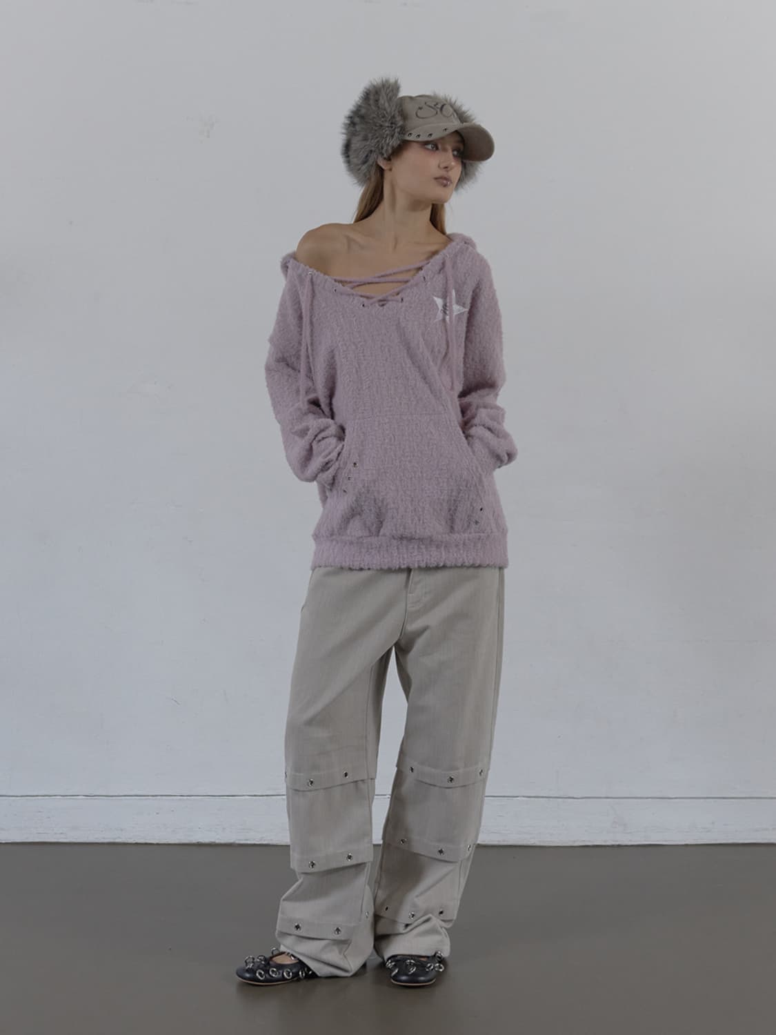 셋업이엑스이 핀턱 아일렛 팬츠 바지 베이지 M 상품이미지6