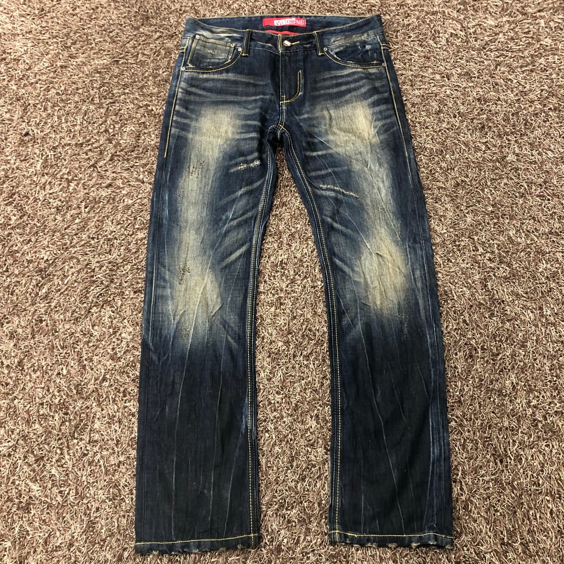 에비수 옐로우 빅로고 디스 워싱 데님 팬츠 상품이미지4