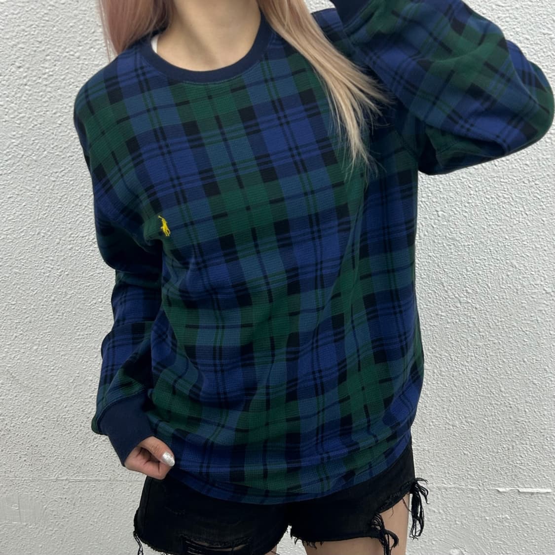 폴로 랄프로렌 옐로우포니 타탄체크 와플 롱슬리브 L 상품이미지1