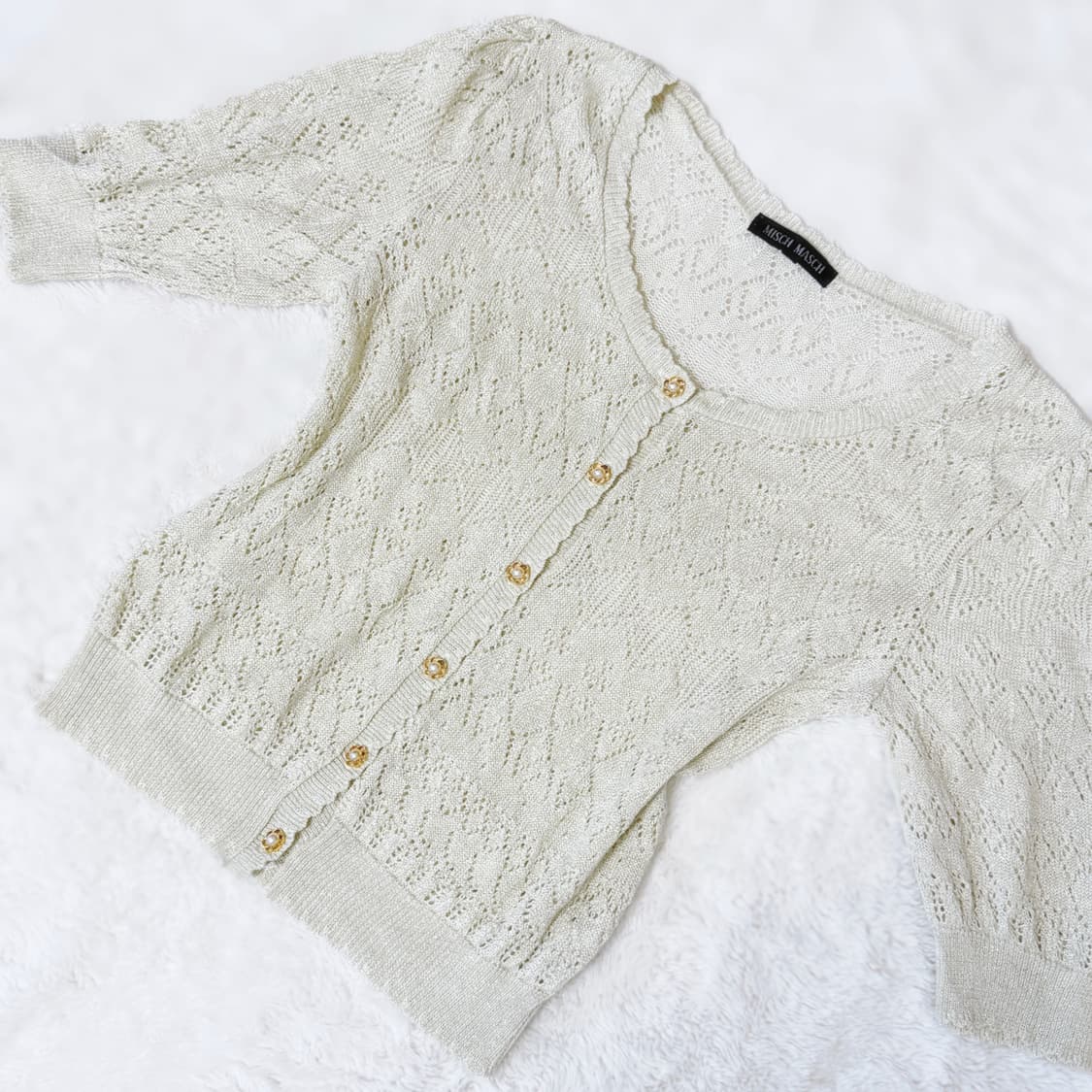 Misch Masch 모리걸 하구미 스즈코 레이스 진주 펀칭 가디건 상품이미지3