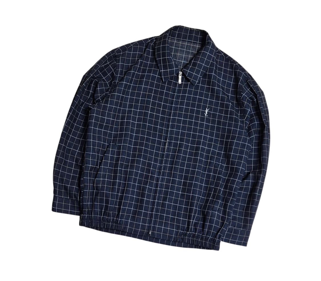 입생로랑 린넨 체크 블루종 자켓 상품이미지1