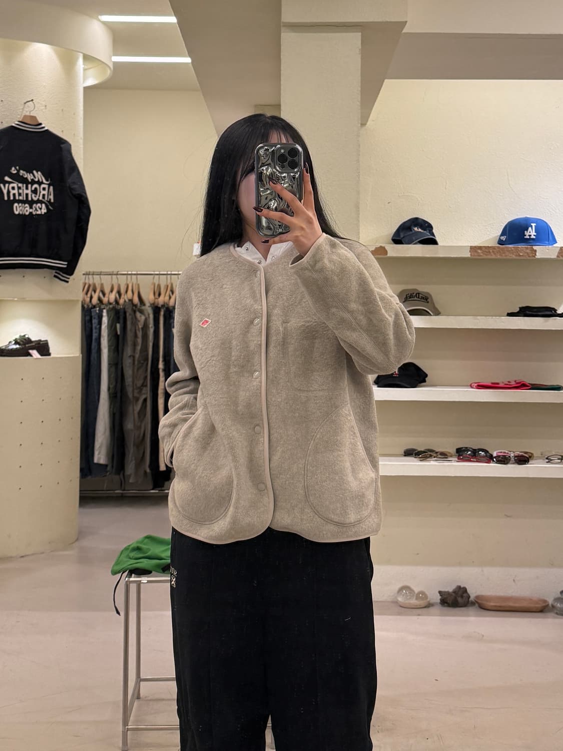 단톤 베이지 보아 플리스 가디건 U1105 상품이미지1