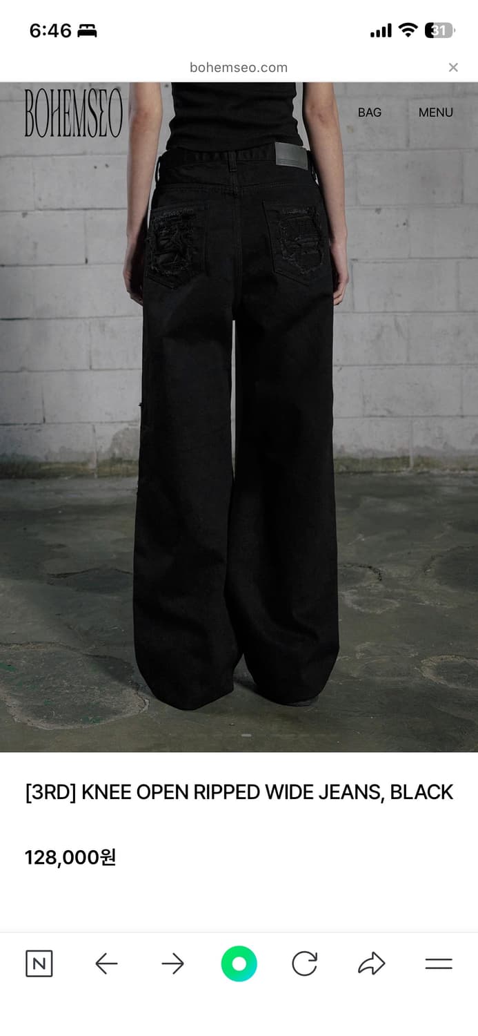 KNEE OPEN RIPPED WIDE JEANS, BLACK 상품이미지1