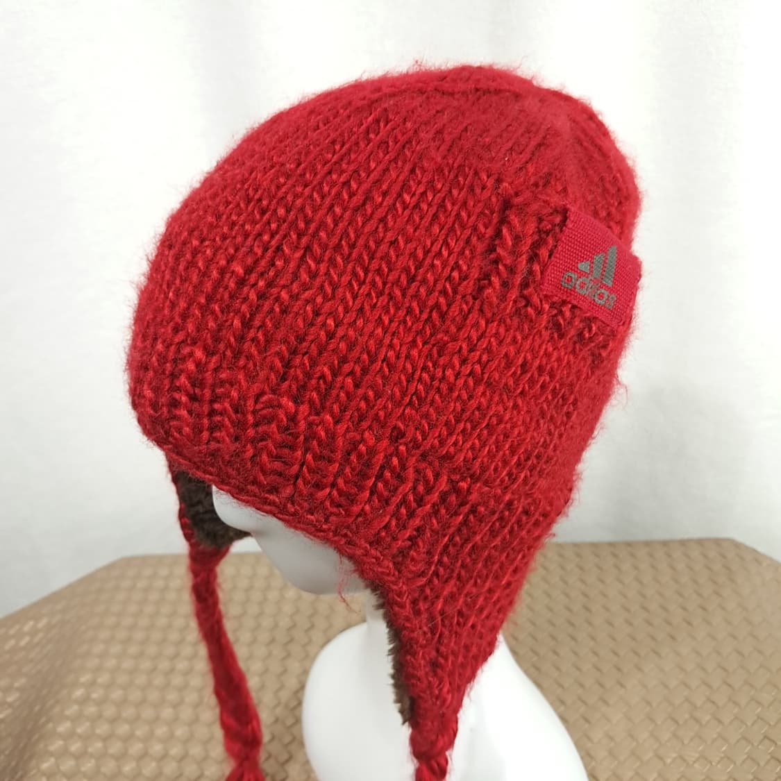 00s Adidas Red Knit Earflap Hat P1999 상품이미지2