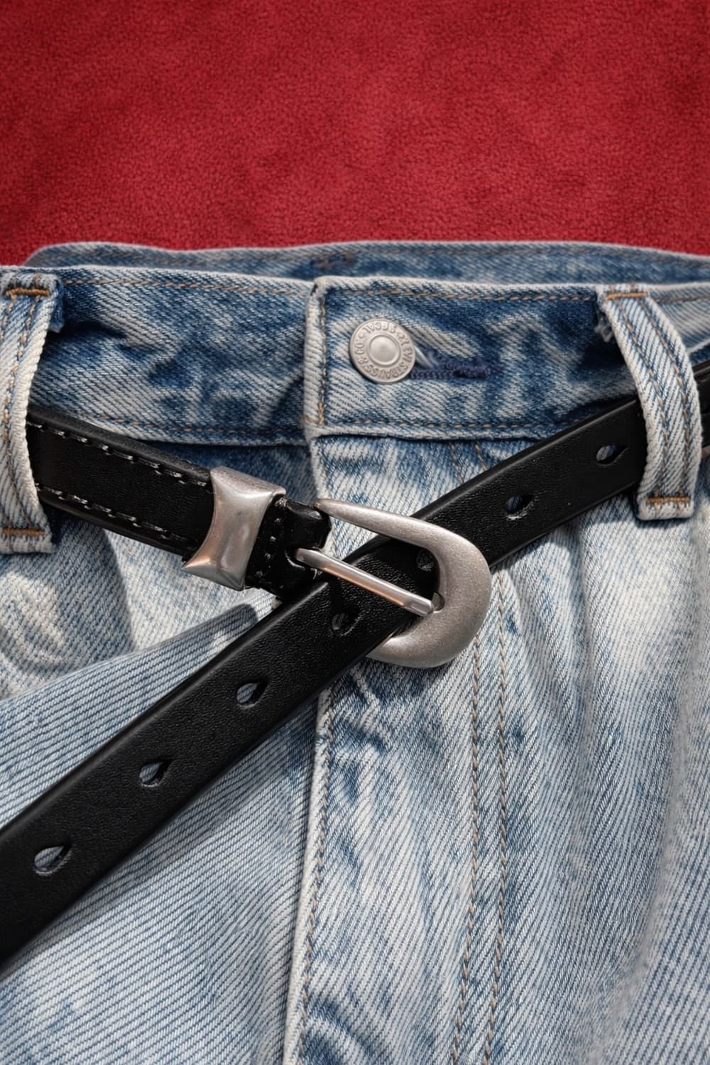 러스틱 버건디 슬림 가죽벨트 상품이미지4