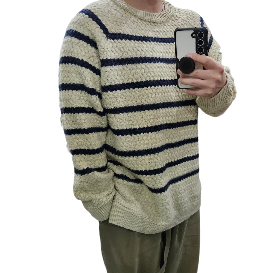 JPN 일본빈티지 아이보리 네이비 스트라이프 니트 L 상품이미지1