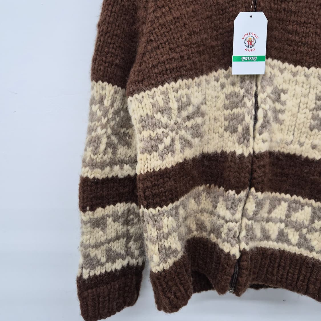 빈티지 브라운 코위찬 니트 집업 남성 M 상품이미지2