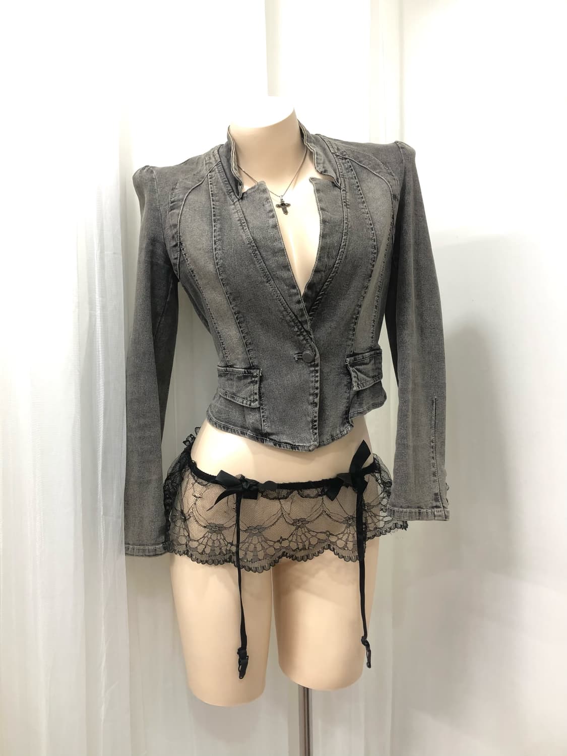 gray  rock chic panel detail denim jacke 상품이미지1