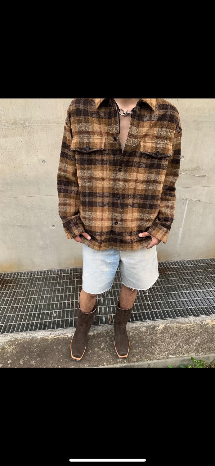 자라 부클 울 체크셔츠 상품이미지4