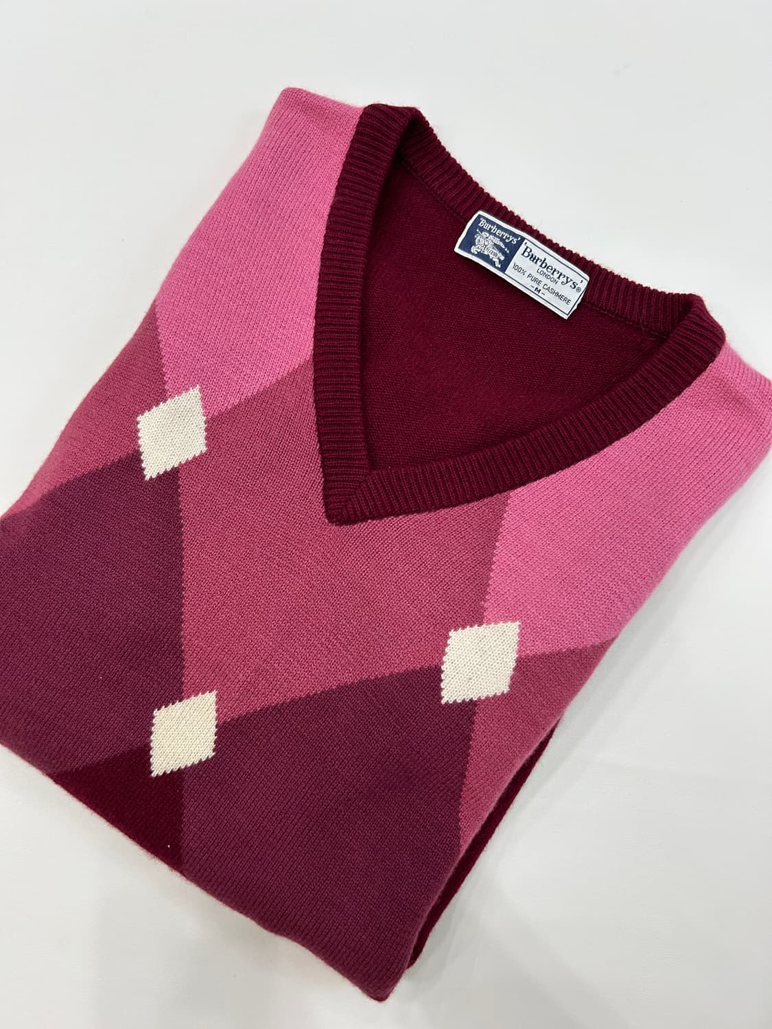BURBERRY 버버리 핑크버건디 아가일니트 상품이미지1
