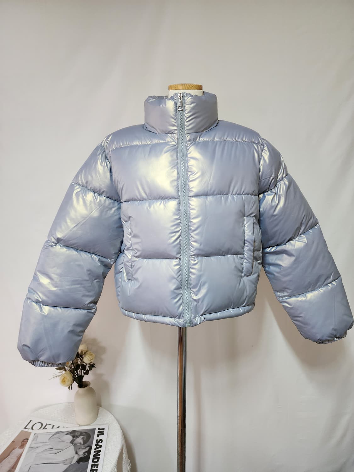 실버블루 하이넥 숏패딩 상품이미지1