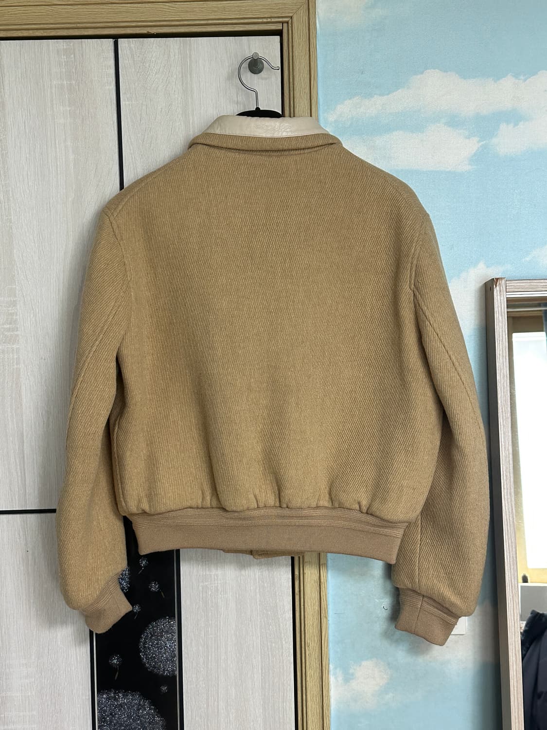 (S) 렉토 버틀러 퍼 레더 콘트라스트 카라 울 바시티 재킷 베이지 상품이미지3