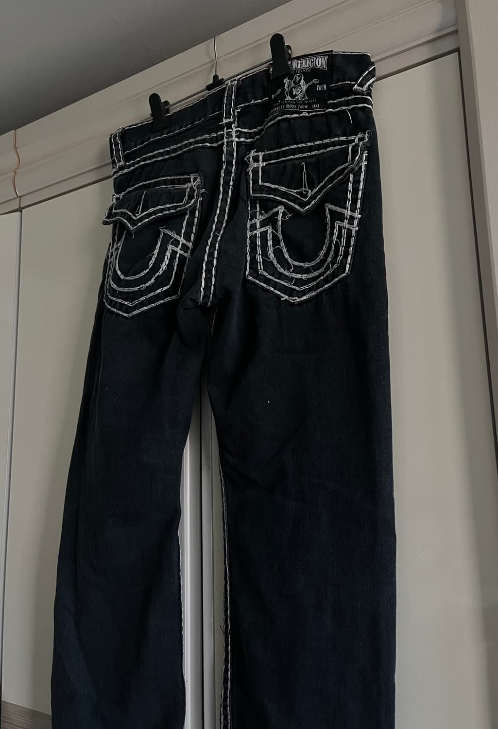 트루릴리전 블랙 와이드 패치 스트레이트 진 상품이미지1