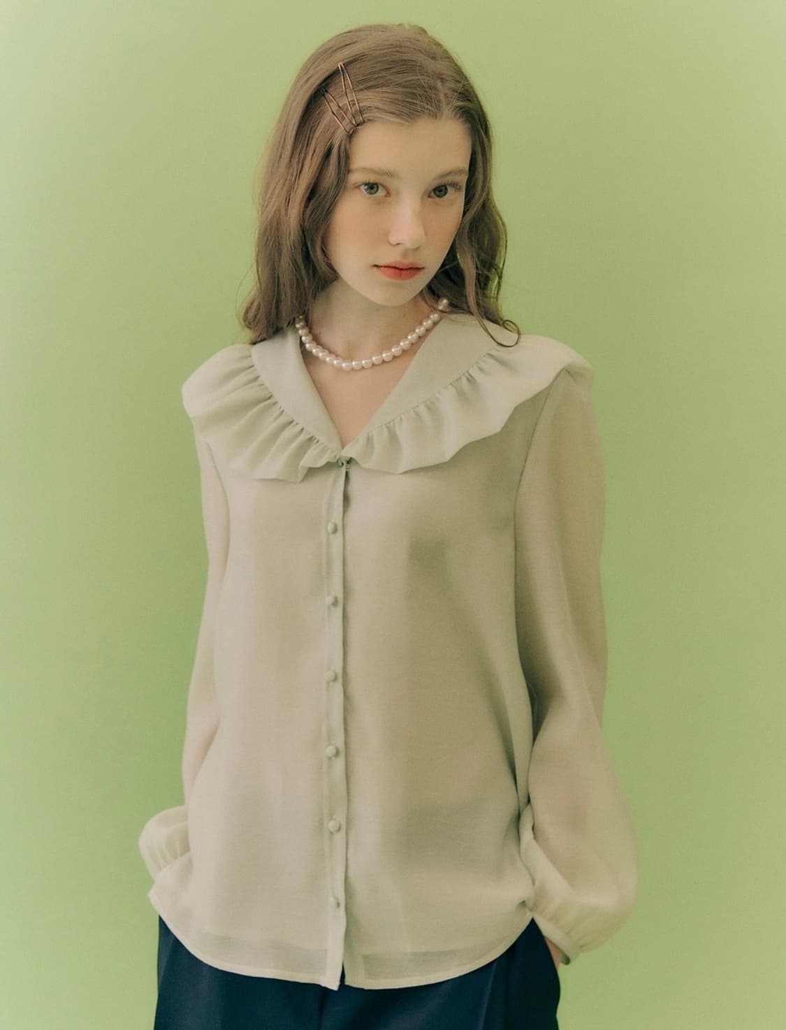 [새상품] DearK 프릴 카라 블라우스 상품이미지1