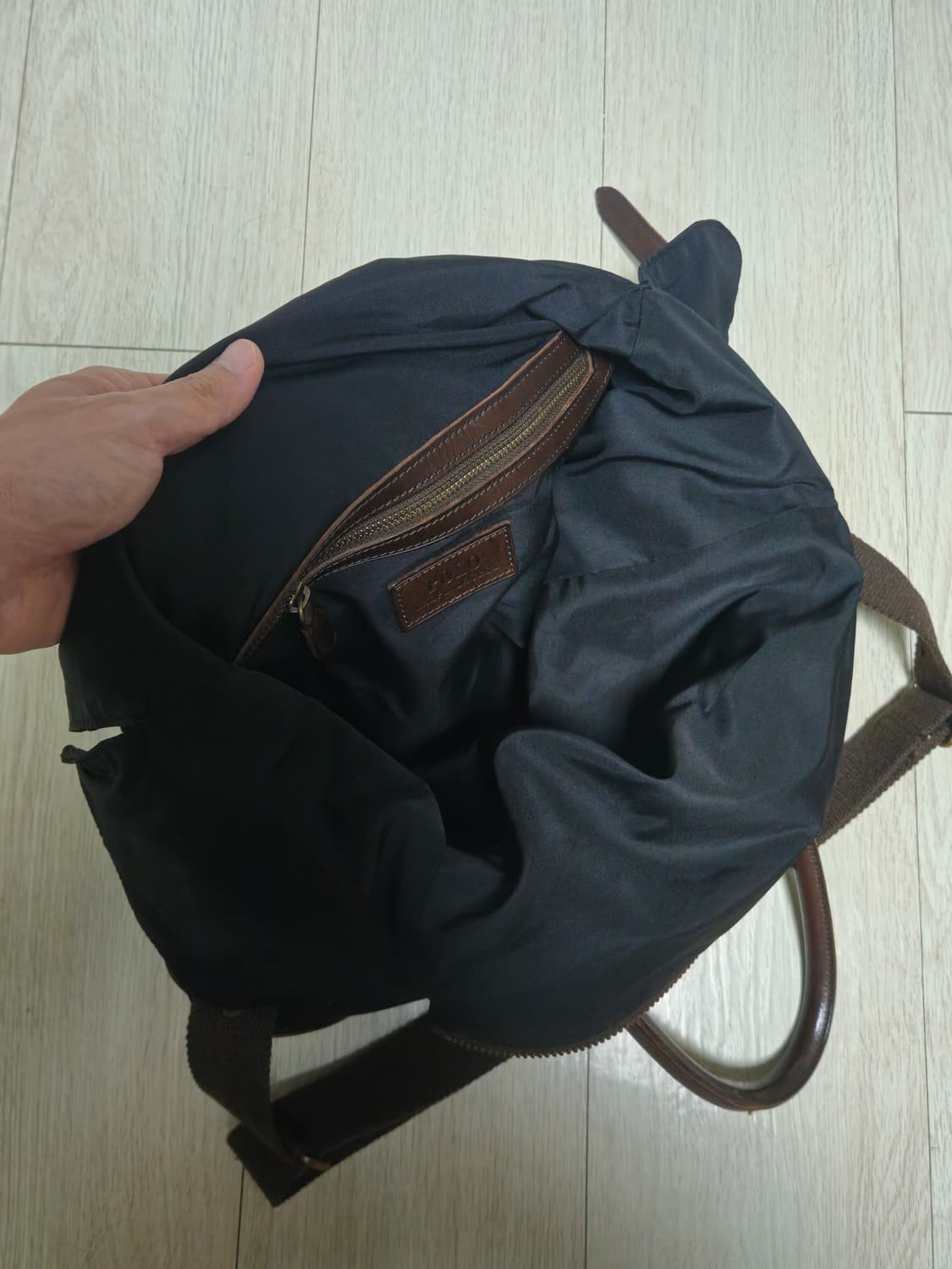폴로 랄프로렌 블랙 나일론 가죽 트리밍 숄더백 상품이미지5