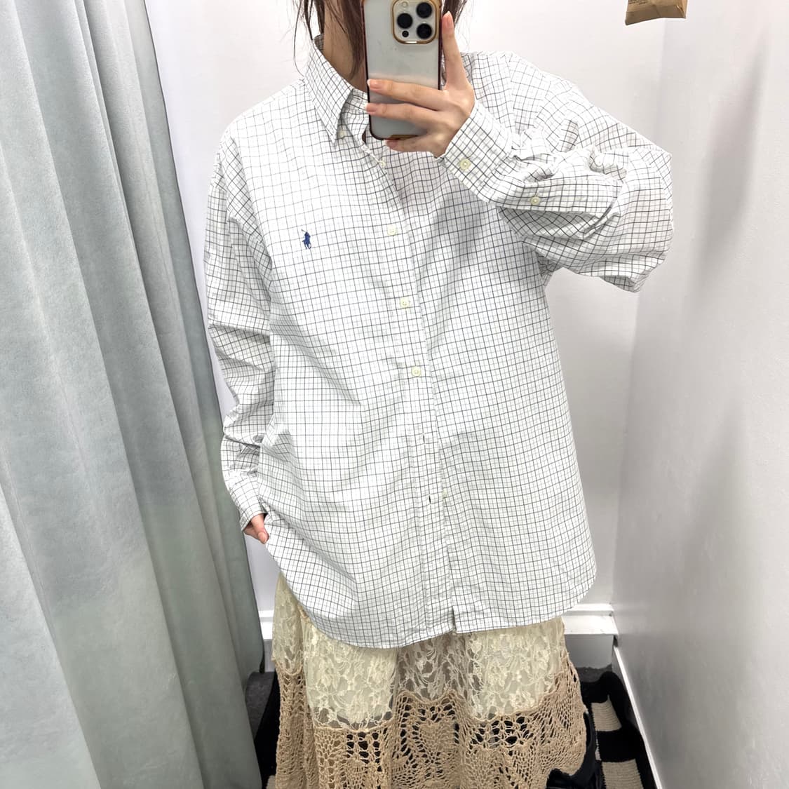 랄프로렌 화이트 블루 체크 코튼셔츠 상품이미지1